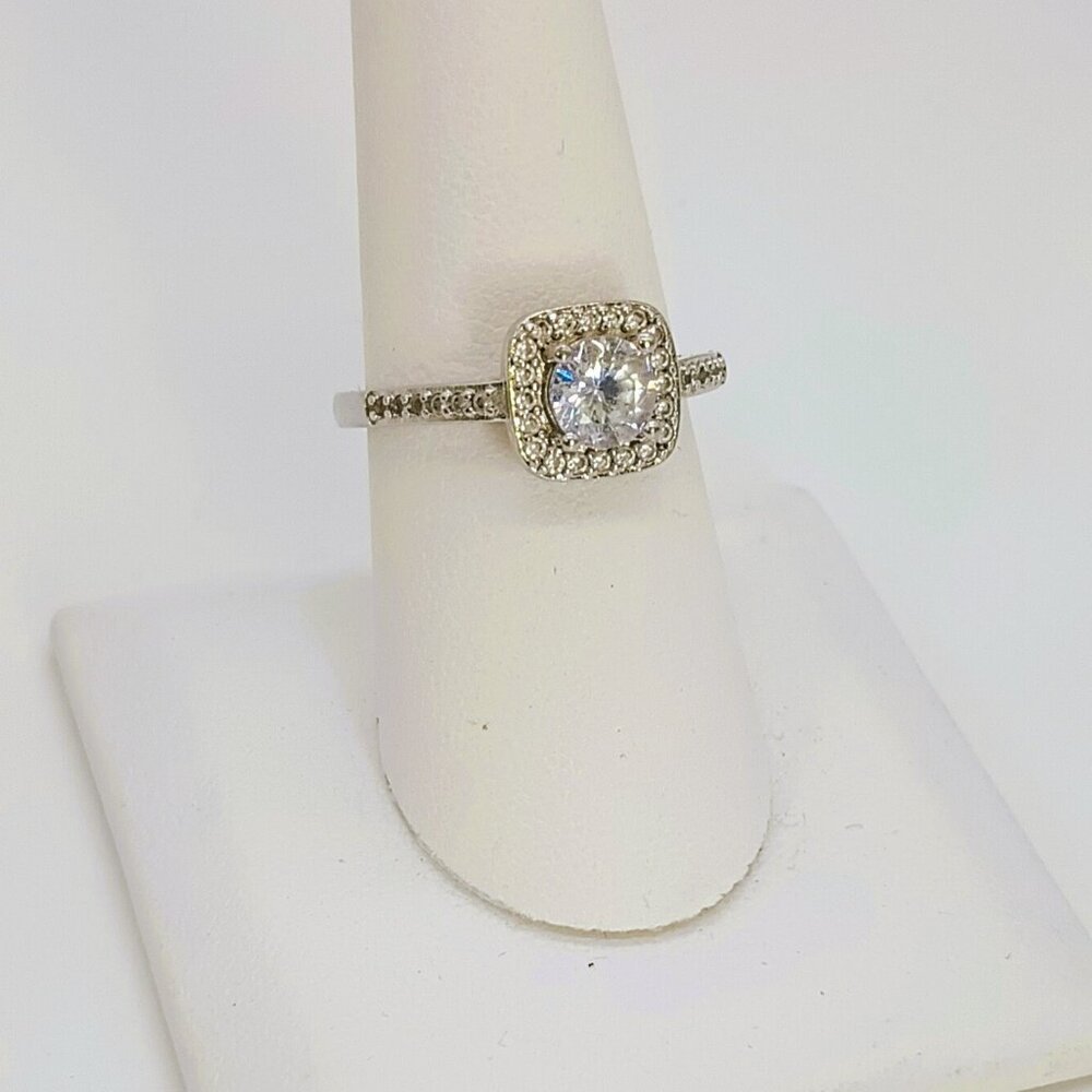 925 Cushion Halo Ring 8.25 Sterling Silver Engagement Ring Jewelry
